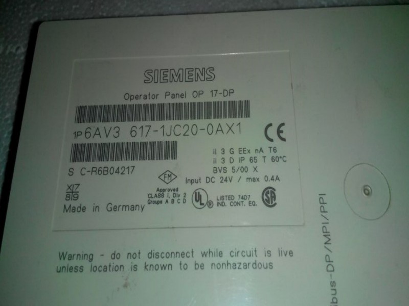 siemens - op 17dp 6av3 617-1jc20-0ax1 touchscreen