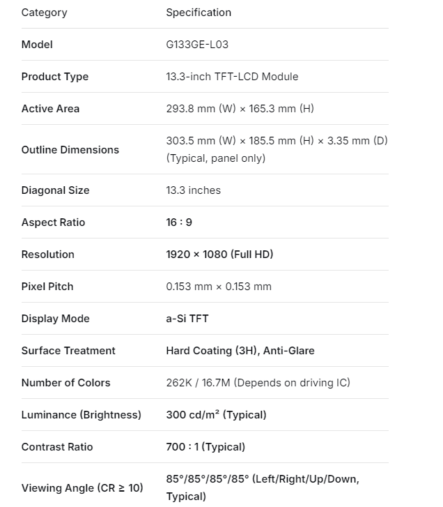 G133GE-L03 LCD Display Neu