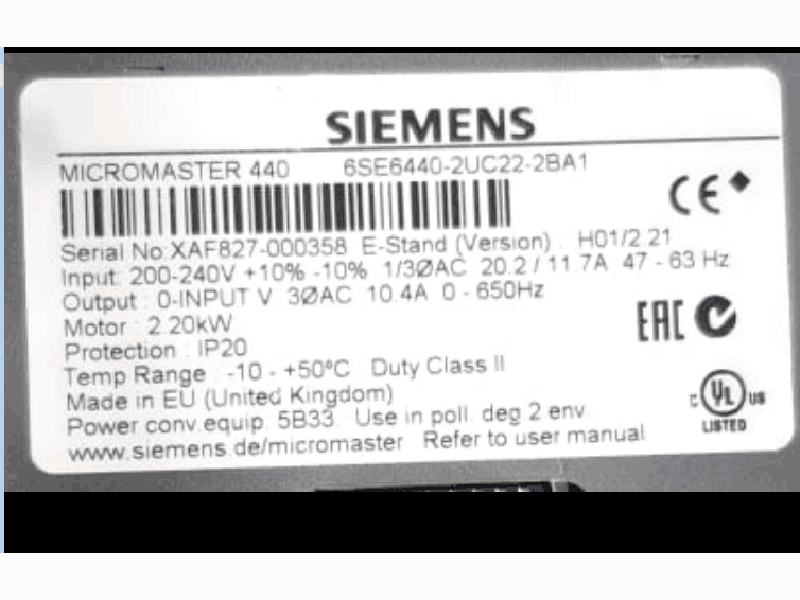 new siemens 6SE6440-2UC22-2BA1 variable frequency drive