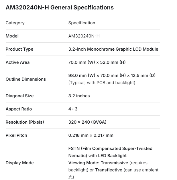 AM320240N-H LCD PANEL AM320240NTMQW00H-B replacement