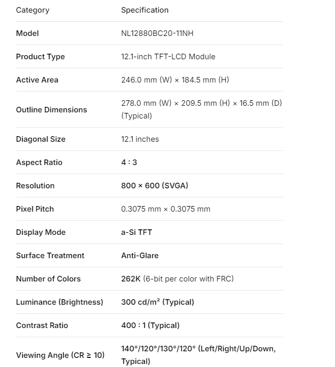 NL12880BC20-11NH 12.1inchLCD PANEL