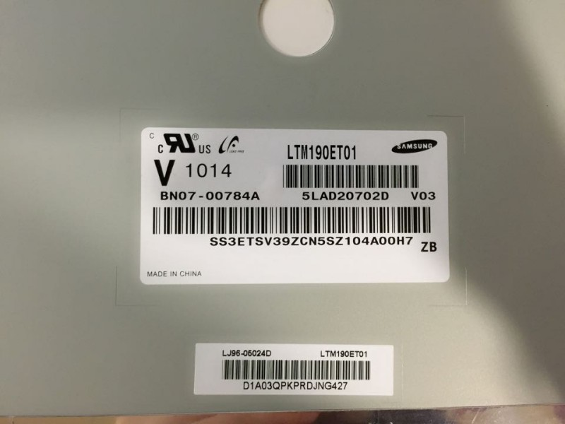 LTM190ET01 19 inch Samsung A-Si TFT LCD Panel 1280(RGB)×1024 Resolution