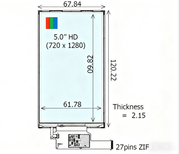 COM50H5N03ULC  Ortustech   5inch   720(RGB)×1280  lcd display
