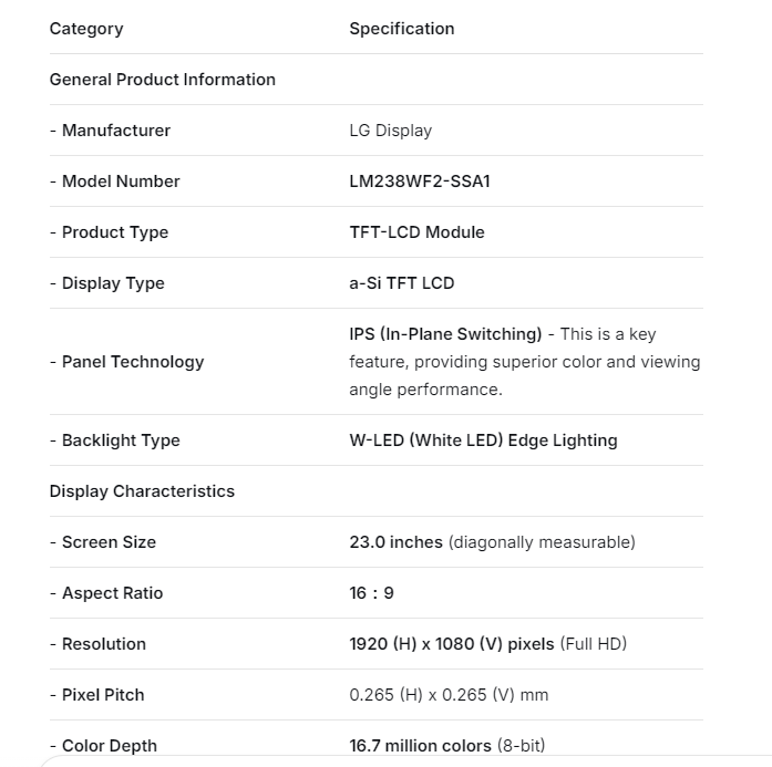 LM238WF2 -SSA1 LG Display 23.8 Zoll 1920 *1080 LCD Panel