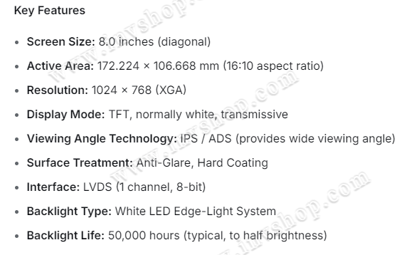 TV080X0M-NS0 BOE 8inch lcd display New and Orignal