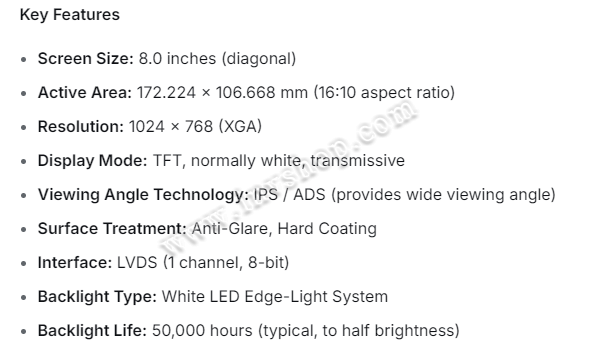 TV080X0M-NS0 BOE 8inch lcd display New and Orignal