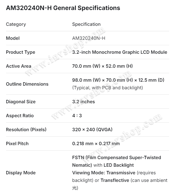 AM320240N-H LCD PANEL AM320240NTMQW00H-B replacement