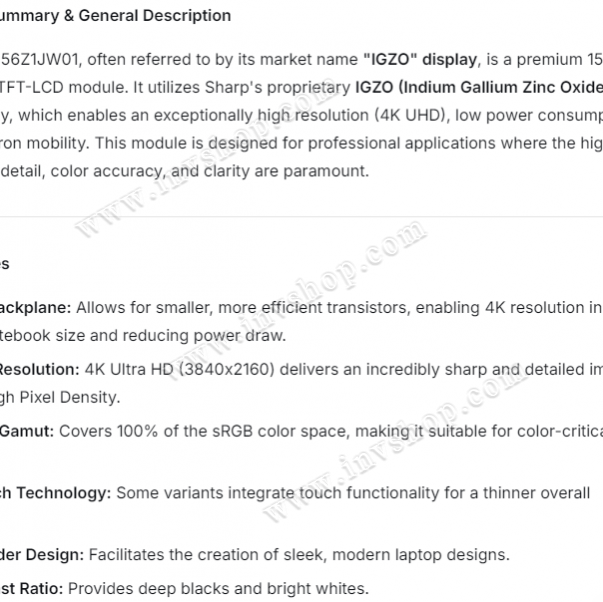 LQ156Z1JW01 SHARP 15.6inch LCD Panel