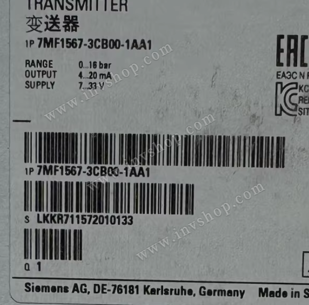 7MF1567-3CB00-1AA1 Siemens Transducer SITRANS P220 for pressure